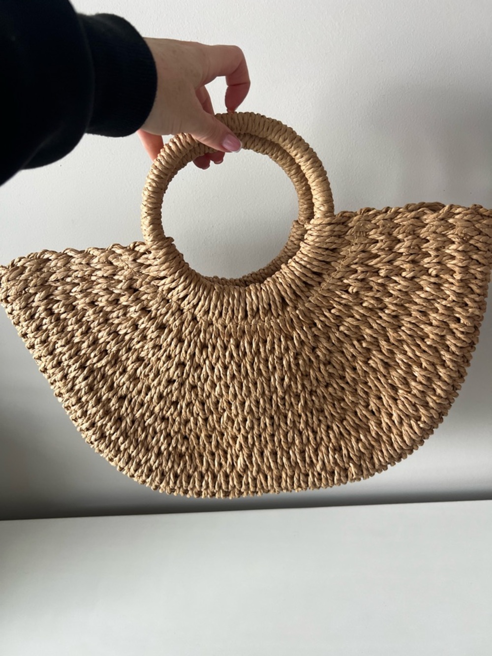 Natural Woven Straw Tote with Round Handles - Picture 3 of 7